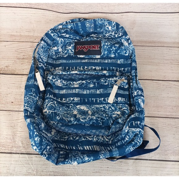 Jansport Superbreak Backpack Blue Midnight Sky Floral Stripe - Picture 1 of 6